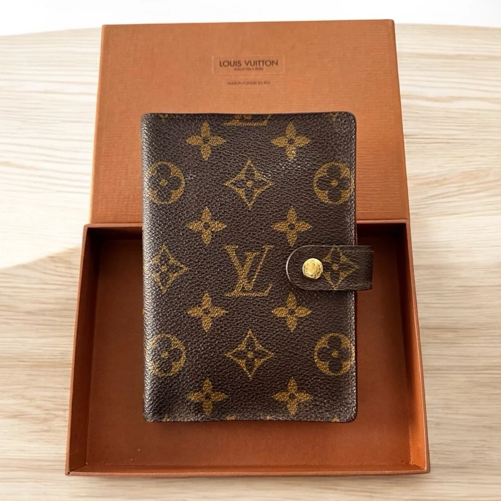 Authentic Louis Vuitton Monogram Leather Agenda PM with Box & Notebook Map